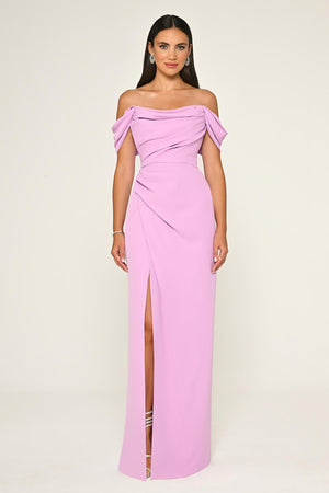 Low-Shoulder Side-Slit Long Dress