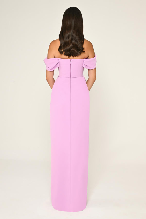 Low-Shoulder Side-Slit Long Dress