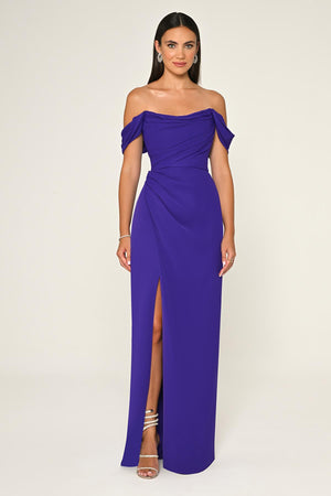 Low-Shoulder Side-Slit Long Dress