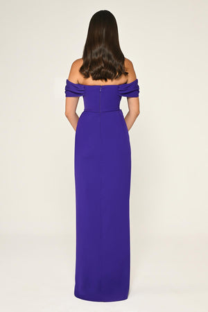 Low-Shoulder Side-Slit Long Dress
