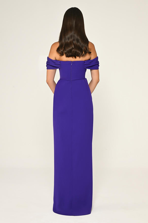 Low-Shoulder Side-Slit Long Dress