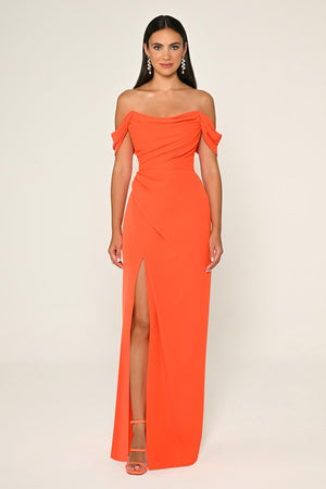 Low-Shoulder Side-Slit Long Dress