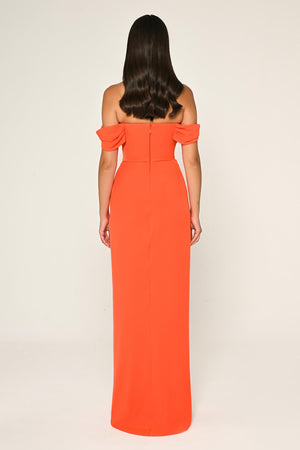 Low-Shoulder Side-Slit Long Dress