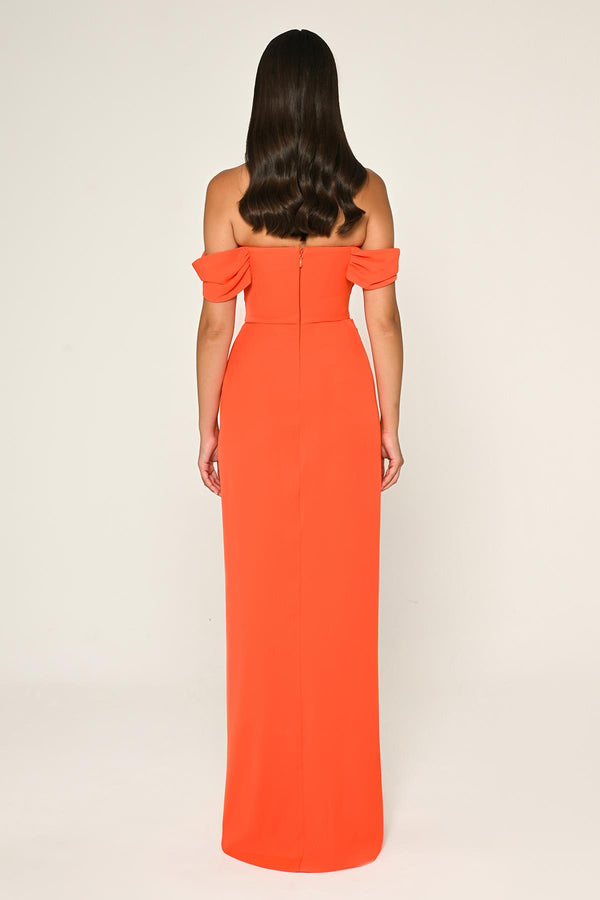 Low-Shoulder Side-Slit Long Dress