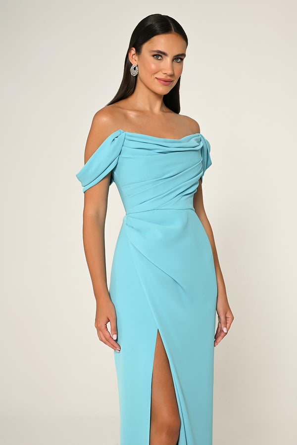 Low-Shoulder Side-Slit Long Dress