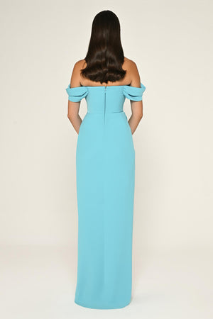 Low-Shoulder Side-Slit Long Dress