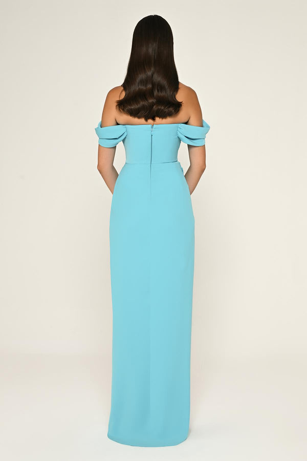 Low-Shoulder Side-Slit Long Dress