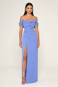 Low-Shoulder Side-Slit Long Dress