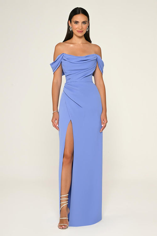 Low-Shoulder Side-Slit Long Dress