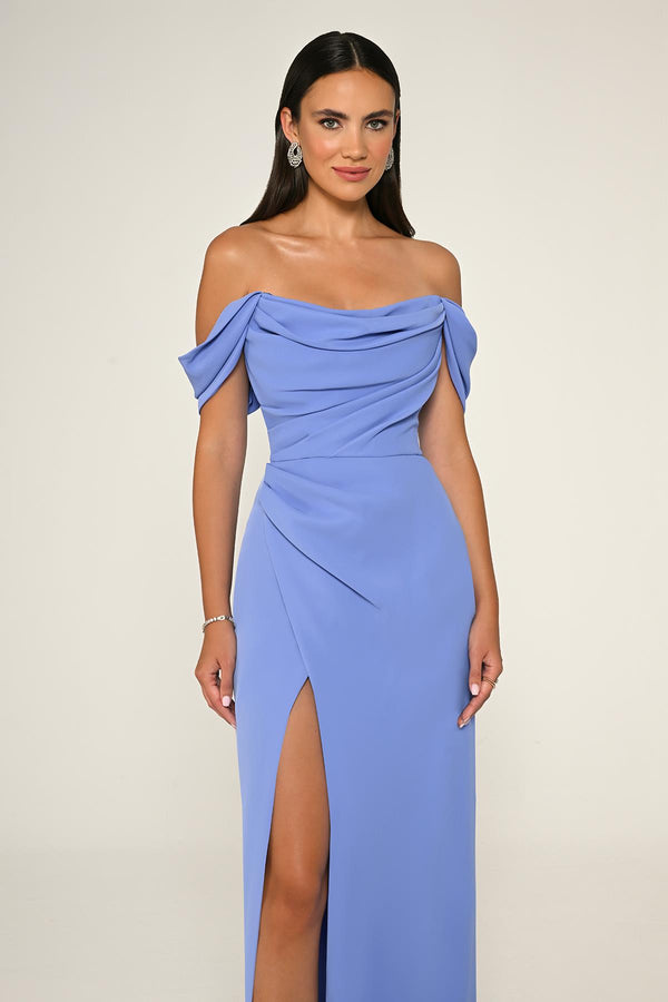 Low-Shoulder Side-Slit Long Dress