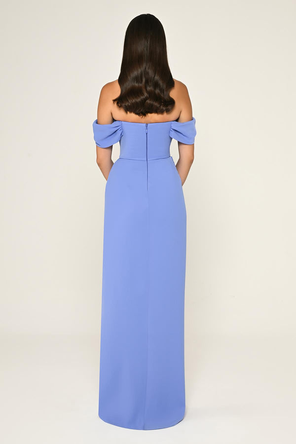 Low-Shoulder Side-Slit Long Dress