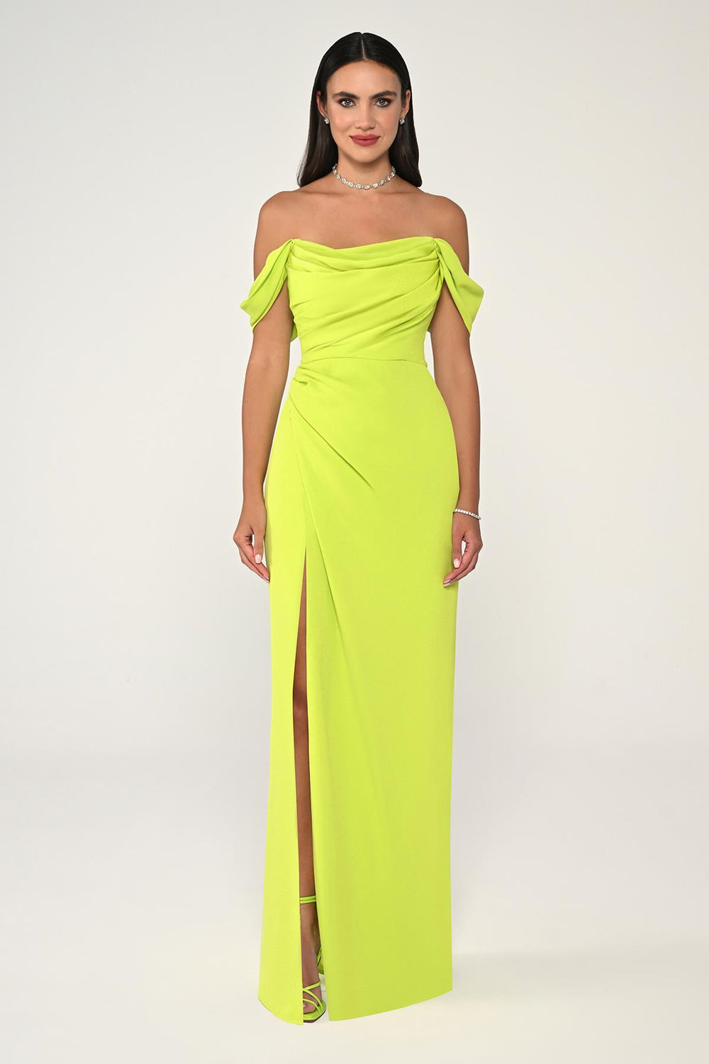 Low-Shoulder Side-Slit Long Dress
