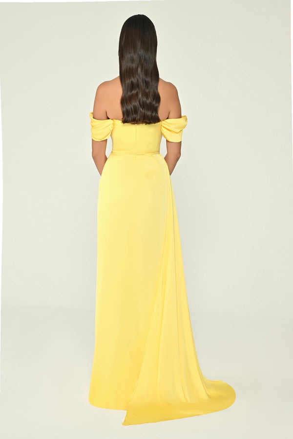 Dropped Shoulder Side Slit Satin Long Dress