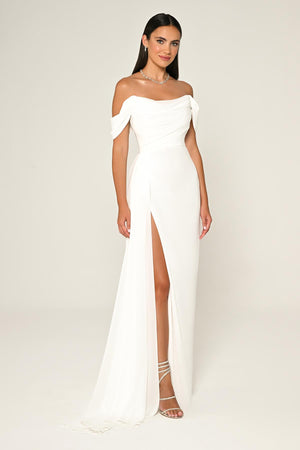 Drop Shoulder Side Slit Chiffon Long Dress