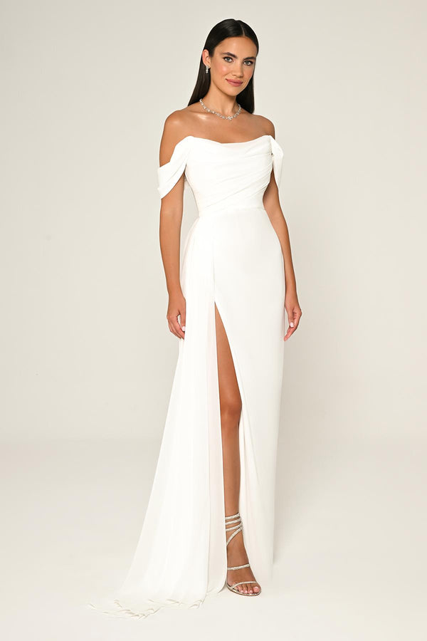 Drop Shoulder Side Slit Chiffon Long Dress