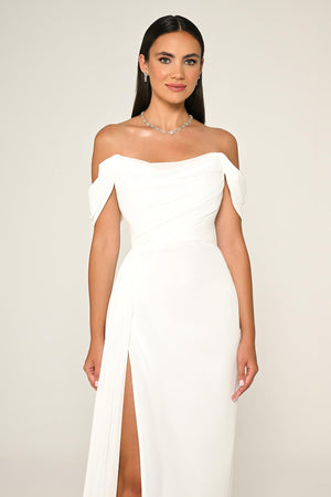 Drop Shoulder Side Slit Chiffon Long Dress