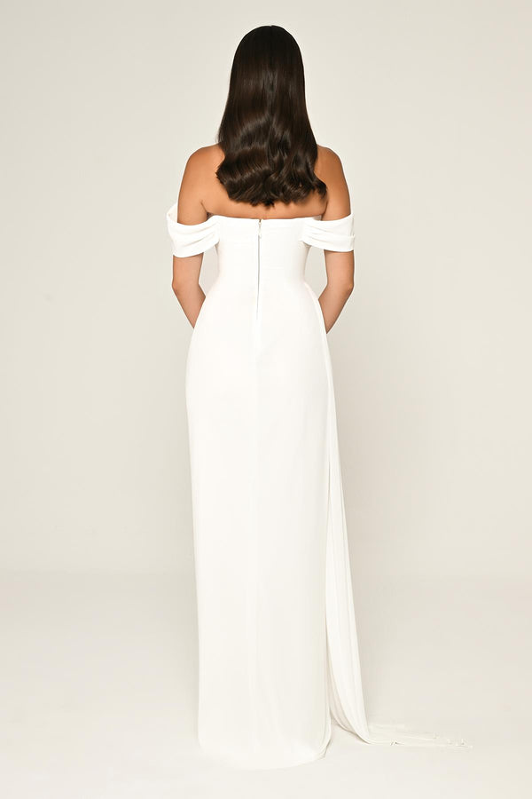 Drop Shoulder Side Slit Chiffon Long Dress