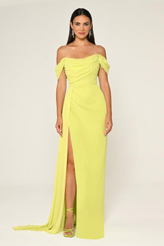Drop Shoulder Side Slit Chiffon Long Dress