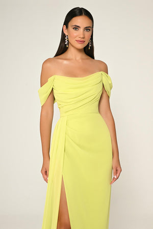 Drop Shoulder Side Slit Chiffon Long Dress