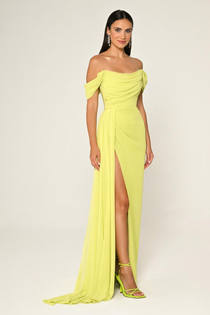 Drop Shoulder Side Slit Chiffon Long Dress