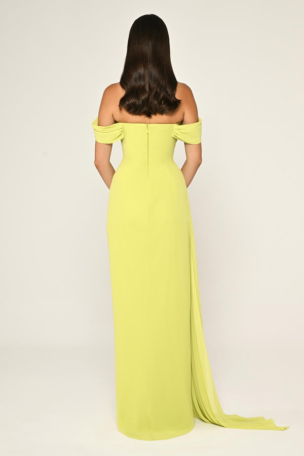 Drop Shoulder Side Slit Chiffon Long Dress