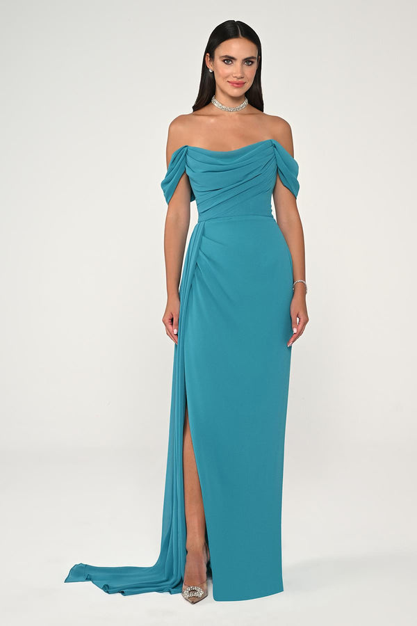 Drop Shoulder Side Slit Chiffon Long Dress