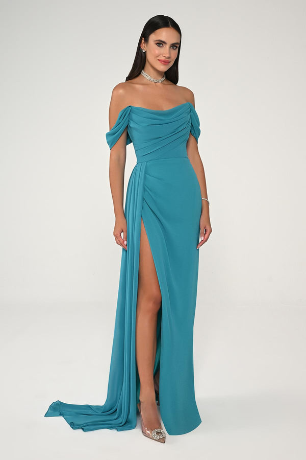 Drop Shoulder Side Slit Chiffon Long Dress