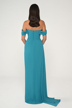 Drop Shoulder Side Slit Chiffon Long Dress