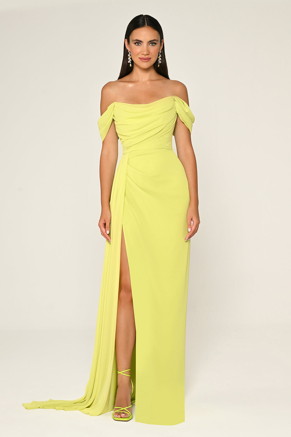 Drop Shoulder Side Slit Chiffon Long Dress