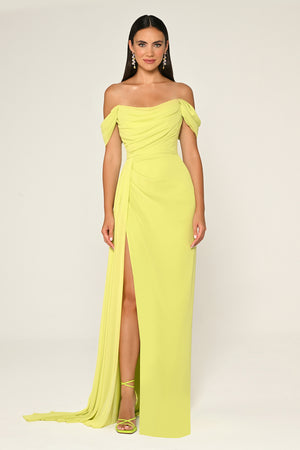 Drop Shoulder Side Slit Chiffon Long Dress