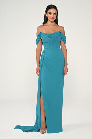 Drop Shoulder Side Slit Chiffon Long Dress