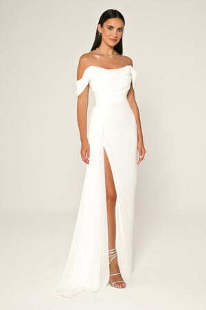 Drop Shoulder Side Slit Chiffon Long Dress