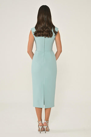 Crepe Midi Dress with Chest Accessory