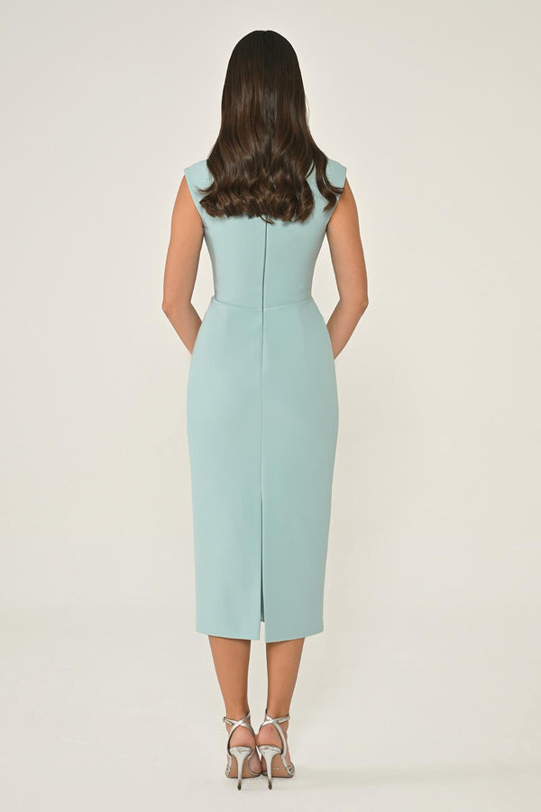 Crepe Midi Dress with Chest Accessory
