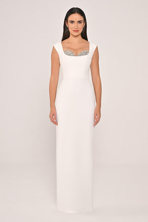 Slim Fit Crepe Long Dress with Bust Accessories