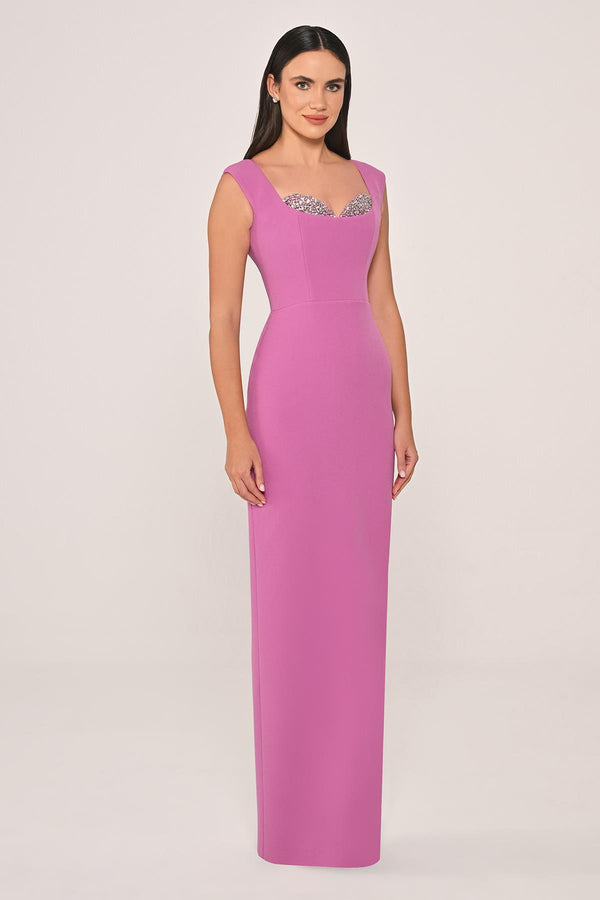 Slim Fit Crepe Long Dress with Bust Accessories