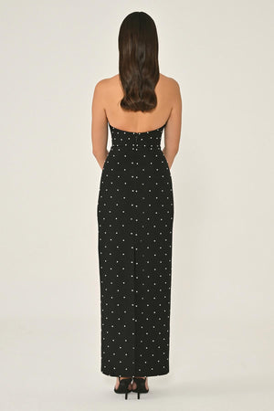 Halter Neck Beaded Back Slit Crepe Dress