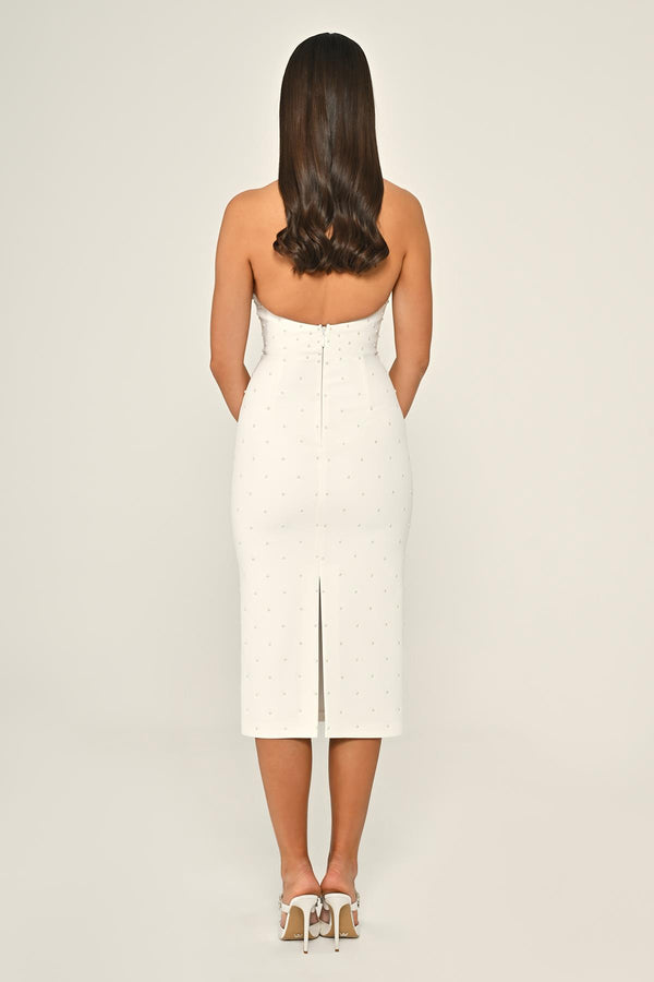 Halter Neck Beaded Crepe Midi Dress