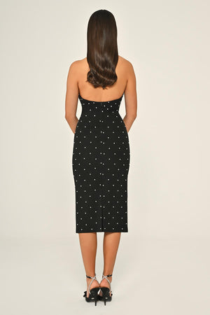 Halter Neck Beaded Crepe Midi Dress