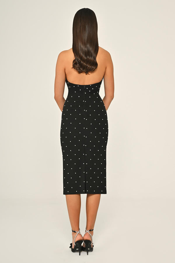 Halter Neck Beaded Crepe Midi Dress