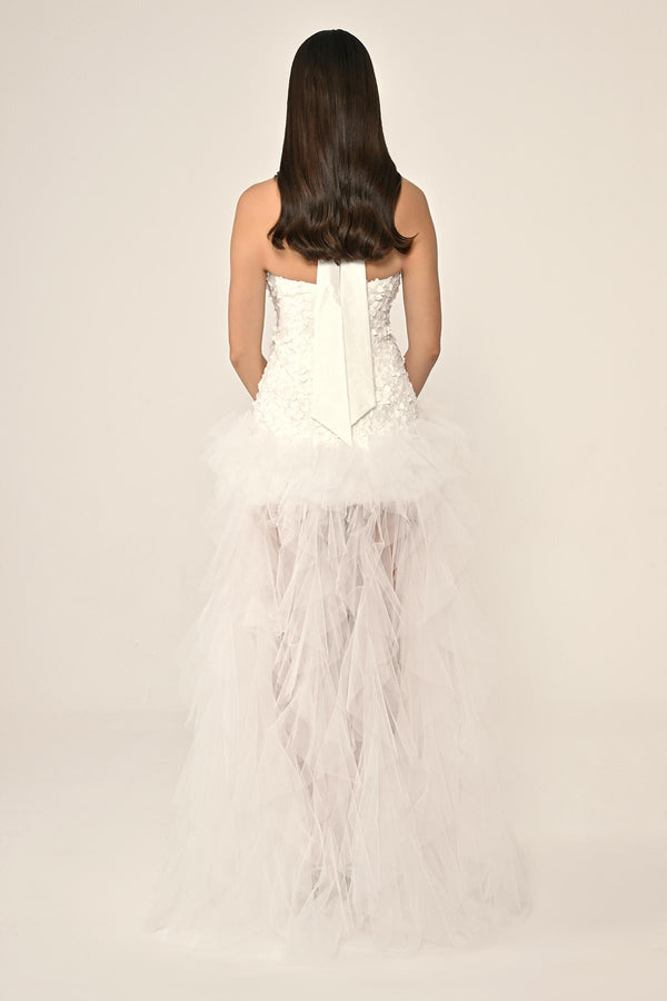 Halter Neck Top 3D Floral Tiered Tulle Long Dress