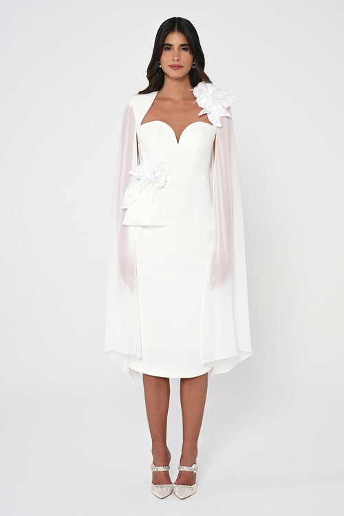 Heart Chest Sleeves Chiffon Shawl Midi Dress