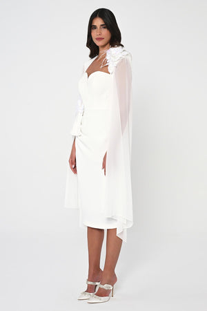 Heart Chest Sleeves Chiffon Shawl Midi Dress