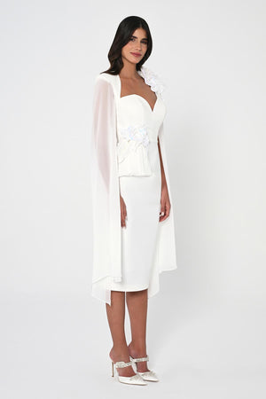 Heart Chest Sleeves Chiffon Shawl Midi Dress