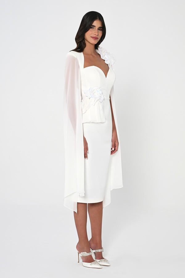 Heart Chest Sleeves Chiffon Shawl Midi Dress