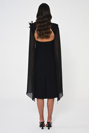 Heart Chest Sleeves Chiffon Shawl Midi Dress