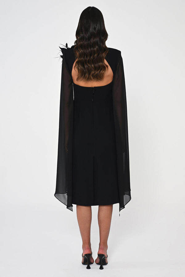 Heart Chest Sleeves Chiffon Shawl Midi Dress