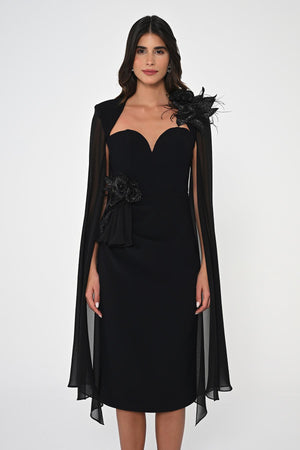 Heart Chest Sleeves Chiffon Shawl Midi Dress