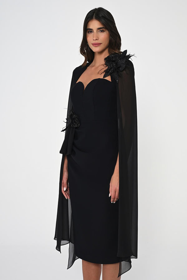 Heart Chest Sleeves Chiffon Shawl Midi Dress