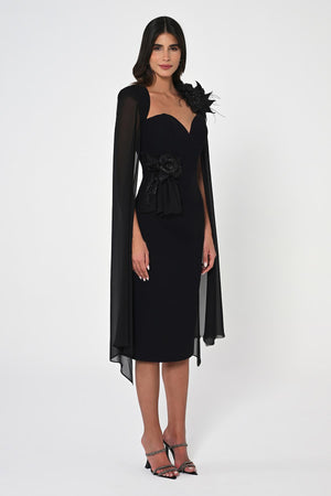 Heart Chest Sleeves Chiffon Shawl Midi Dress
